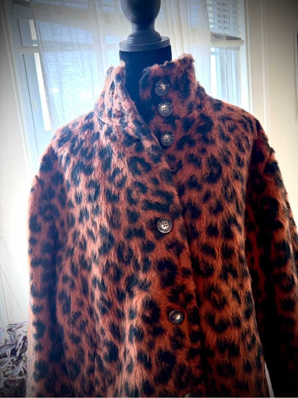 Marine Layer Leopard Funnel Neck Cocoon Coat - Picture 2 of 16